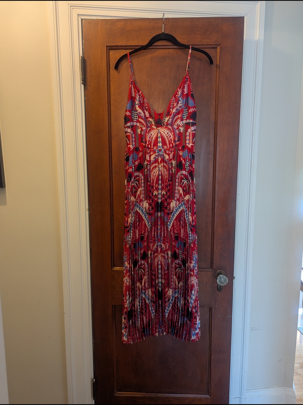 Red Pleated Caballero Midi Dress
